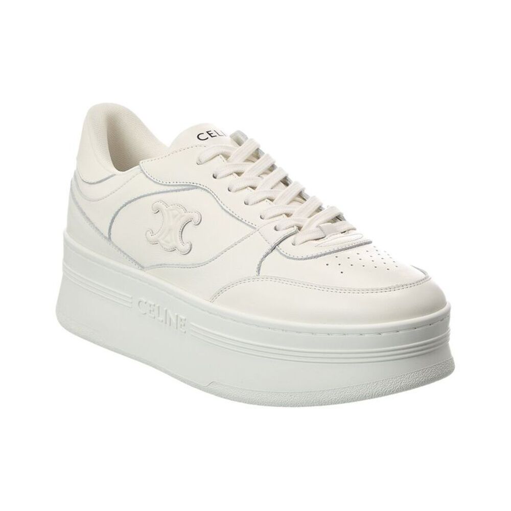 Celine Triomphe Leather Wedge Sneaker, White